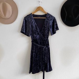 Navy blue crushed velvet American Eagle wrap dress